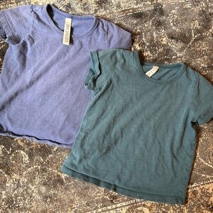 Solid Blue and Green Kids Short Sleeve Tees